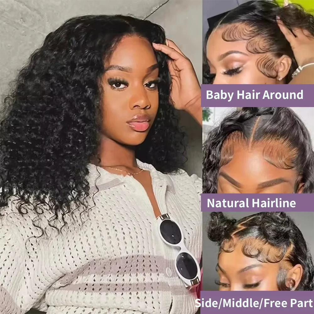 Deep Wave HD Bob Wig Human Hair Frontal Wig Brazilian 200% 13x4 Short Bob Curly Lace Front Wigs 13x4 Wig For Women