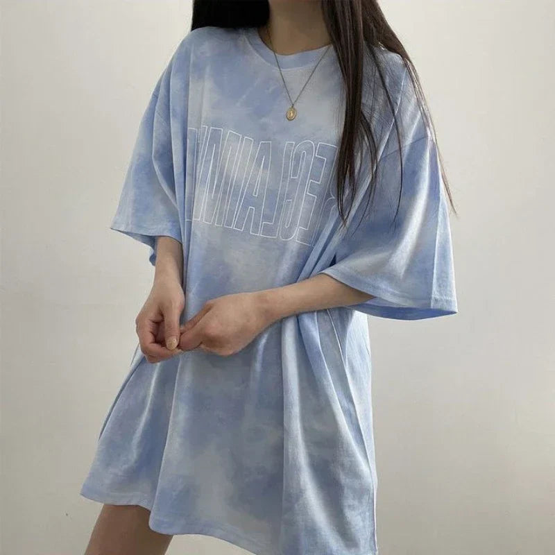 Tops Woman Summer Outfit Short Sleeve Blue T Shirt For Women Graphic Goth Women's Cheap Clothing And Wholesale Sales Clothes