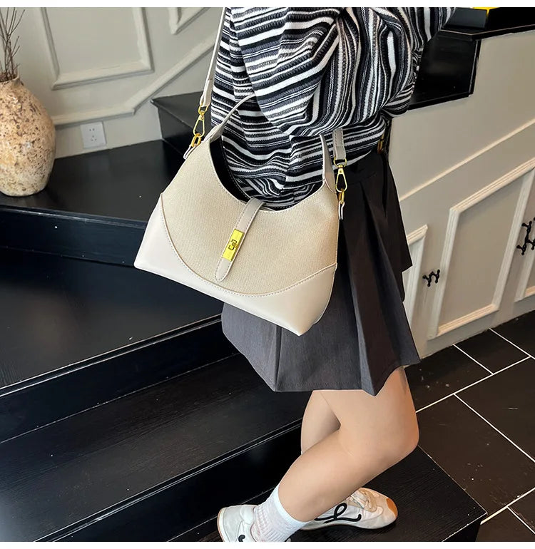 2025 Colorblock Baguette Bag for Women - Boho Vegan Crossbody, Adjustable Shoulder Clutch & Minimalist Commuter Chic