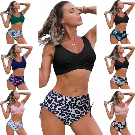 Sexy High Waist Bikini Set 2024 New Push Up Bandage Swimwear Women Print Floral Two Pieces Swimsuit Beach Wear Strappy biquini
