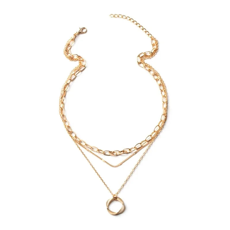 Multilayer Pendant Necklace on Neck Chain Women Alloy Circle Star Charm Layered Necklace Vintage Female Neck Jewelry choker