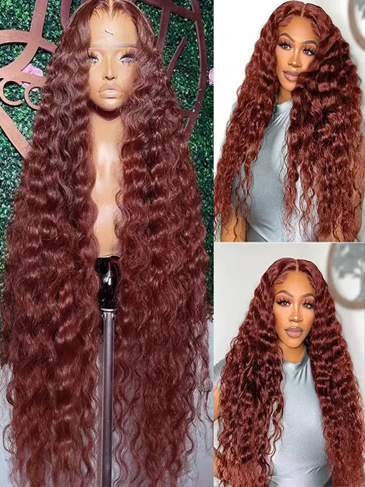 Reddish Brown 13x4 Deep Curly Lace Front Human Hair Deep Wave Frontal Wig 30 Inch Hd Lace Water Wave Brazilian Wigs For Women