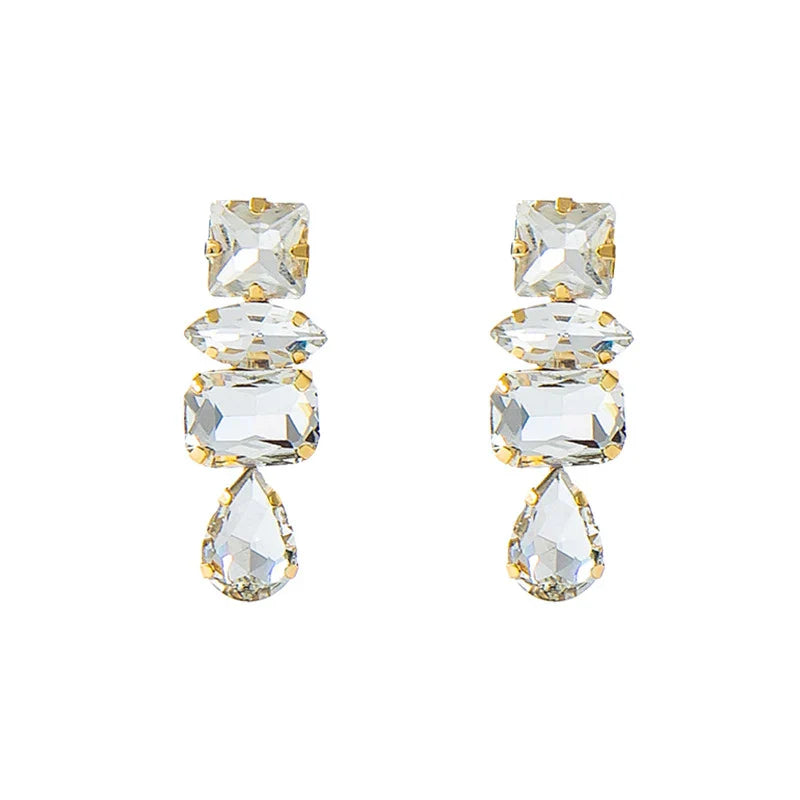 Luxury Crystal Drop Earrings for Women Geometric Champagne Peach Rhinestone Elegant Daily Wear Chic Fashion Jewelry
