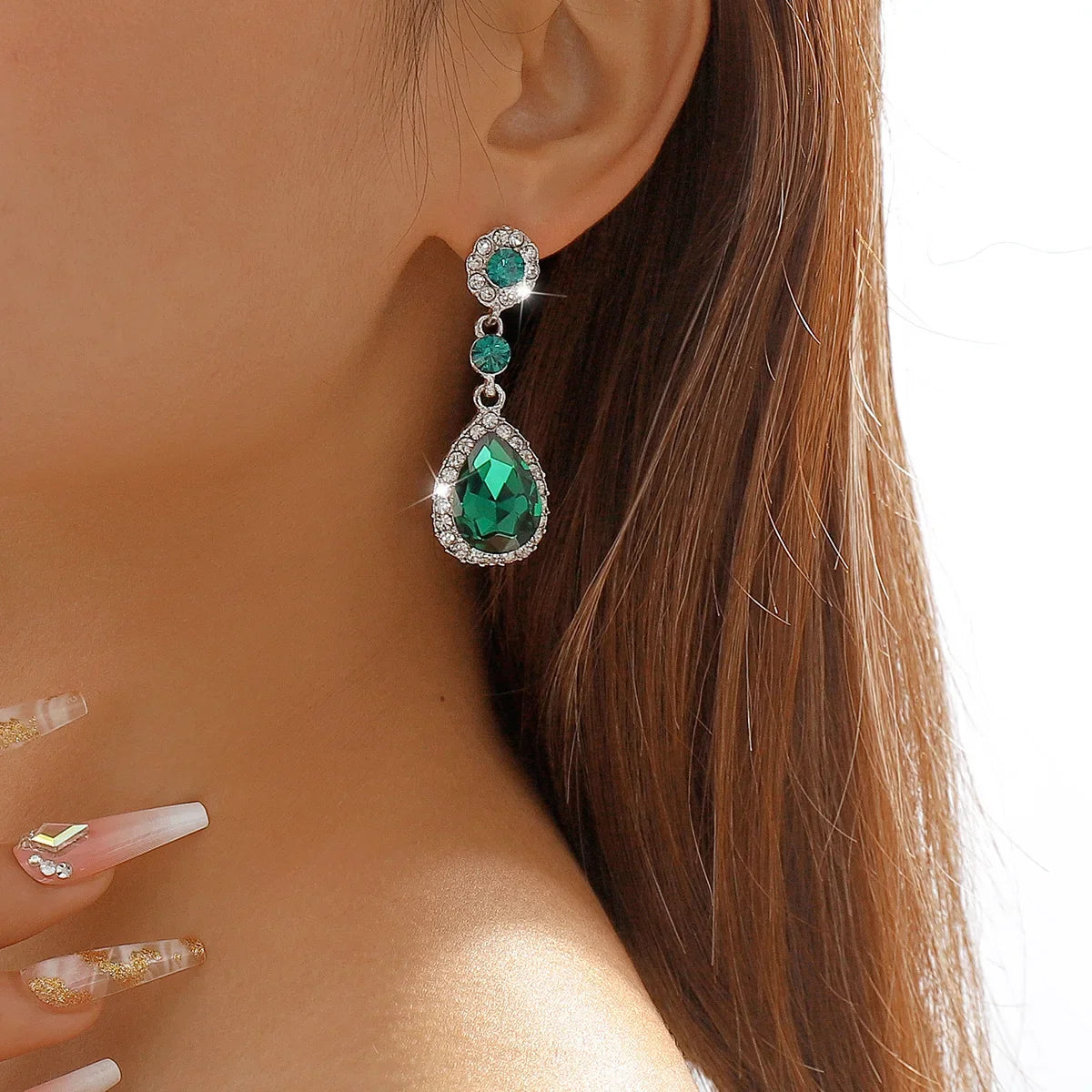 Luxury Bridesmaid Crystal Drop Earrings for Wedding Party Zircon Water-Drop Dangle Earrings Geometry Round Fashion Jewelry Gift