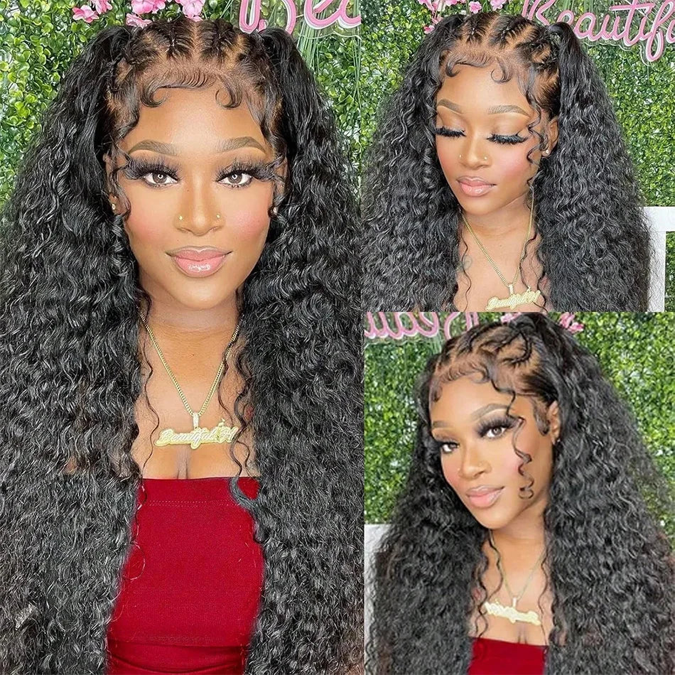 Head Braided Wigs Human Hair Deep Curly Wave 13x4 Lace Front Wigs Human Hair Bleach Knots Pre Plucked 180% Density Natural Color
