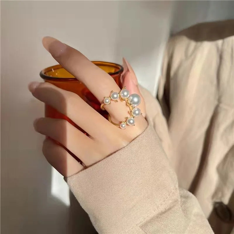 Fine Pearl Thin Ring For Women Minimalist Basic Style Fashion Jewelry Gold Color Knuckle Ring Ladies Beach Party Ring Gifts BFF