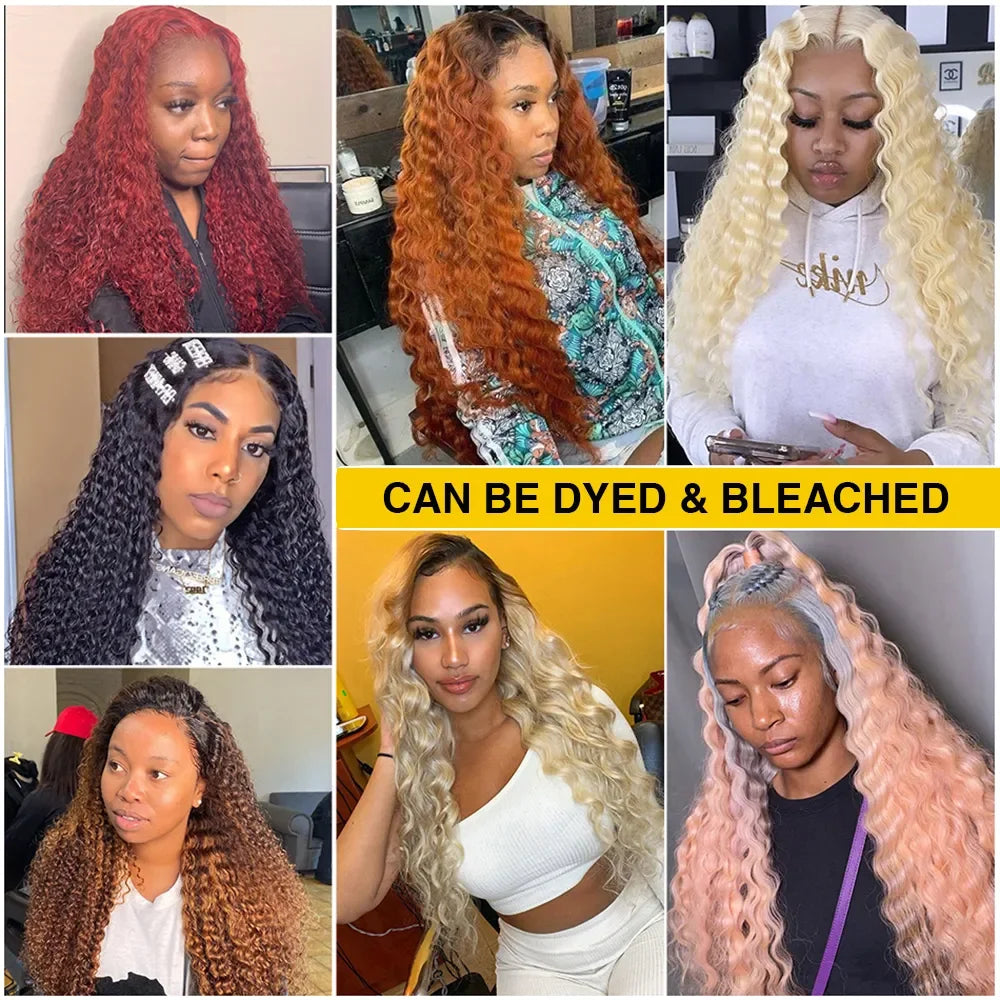 250% High Density 30 40Inch 13x6 13x4 HD Lace Frontal Human Hair Wig Brazilian Raw Curly Wigs For Women Loose Deep Wave