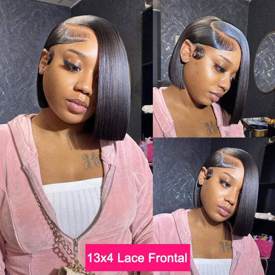 Bleached Knots Bone Straight Wig Human Hair Ready To Go Short Bob 13x4 HD Full Transparent Lace Frontal Wigs Pre Plucked
