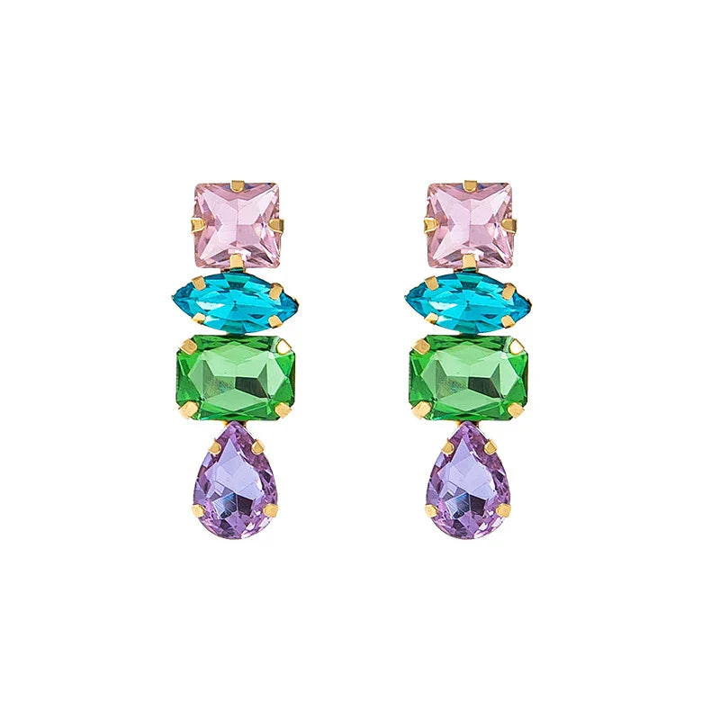 Luxury Crystal Drop Earrings for Women Geometric Champagne Peach Rhinestone Elegant Daily Wear Chic Fashion Jewelry