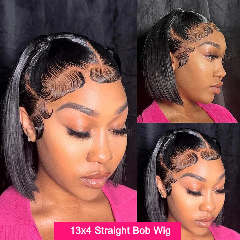 Bleached Knots Bone Straight Wig Human Hair Ready To Go Short Bob 13x4 HD Full Transparent Lace Frontal Wigs Pre Plucked