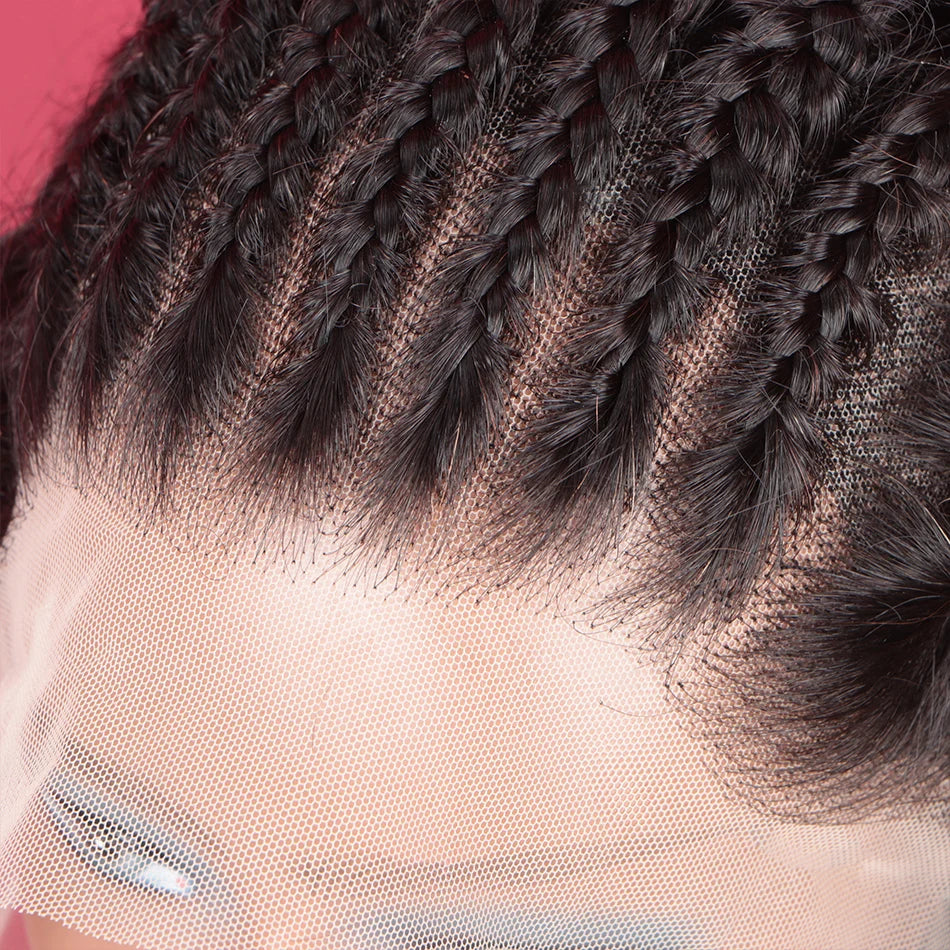 Head Braided Wigs Human Hair Deep Curly Wave 13x4 Lace Front Wigs Human Hair Bleach Knots Pre Plucked 180% Density Natural Color