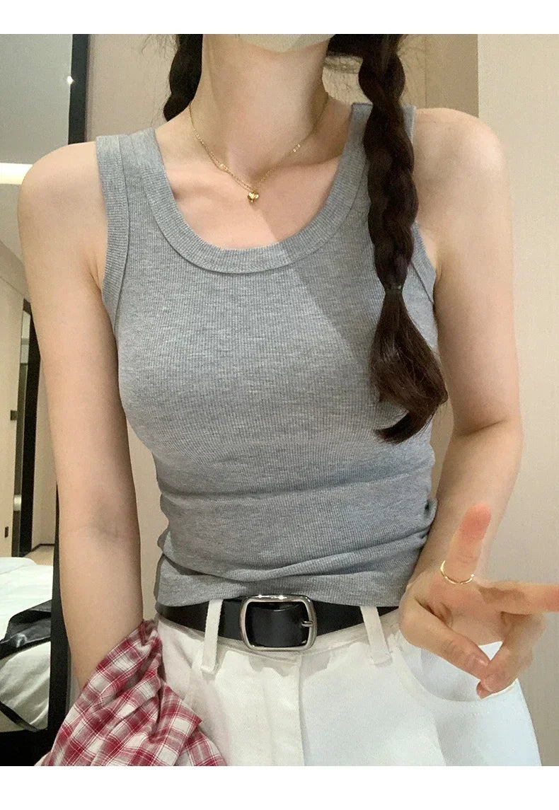Tank Soft Top For Women Summer 2025 Outfits Tight And Sexy Tank Top Knitted Bottom Shirt And Sleeveless Top For Outerwear