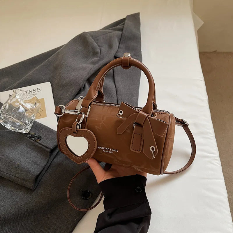 2025 Bow-Embellished Boston Bag Women Fashion Shoulder Crossbody Purse Stylish Cylinder Handbag for Work Travel Outings