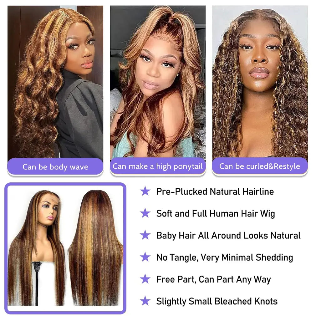 Highlight Straight Human Hair Wigs 9x6 HD Lace Front Human Hair Wigs Ombre Straight Wave Lace Front Wigs Brazilian Human Hair