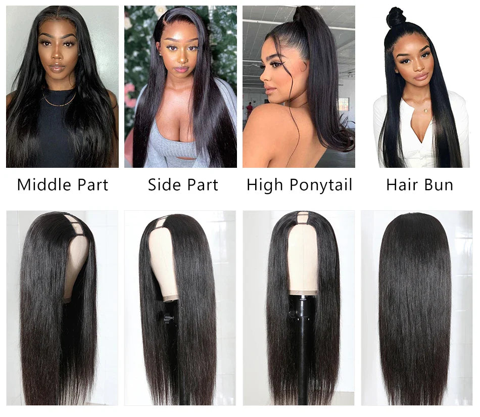Straight U Part Wig Human Hair No Leave Out No Glue Brazilian Glueless Bone Straight Human Hair Wigs for Women 180% Density