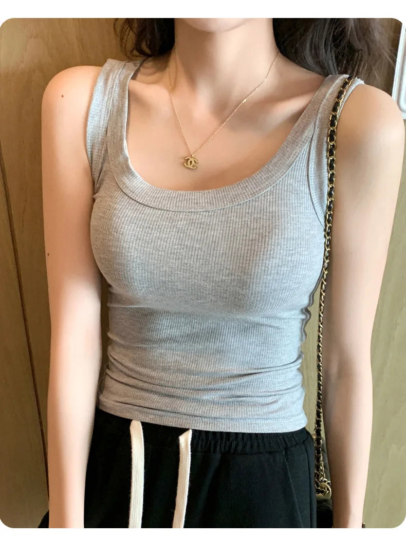 Women Tank Tops 2025 High Strecth Knitted Bottoming Shirt Soft Korean Fashion Undershirt Inner Wear Casual Ladies Tank Tops
