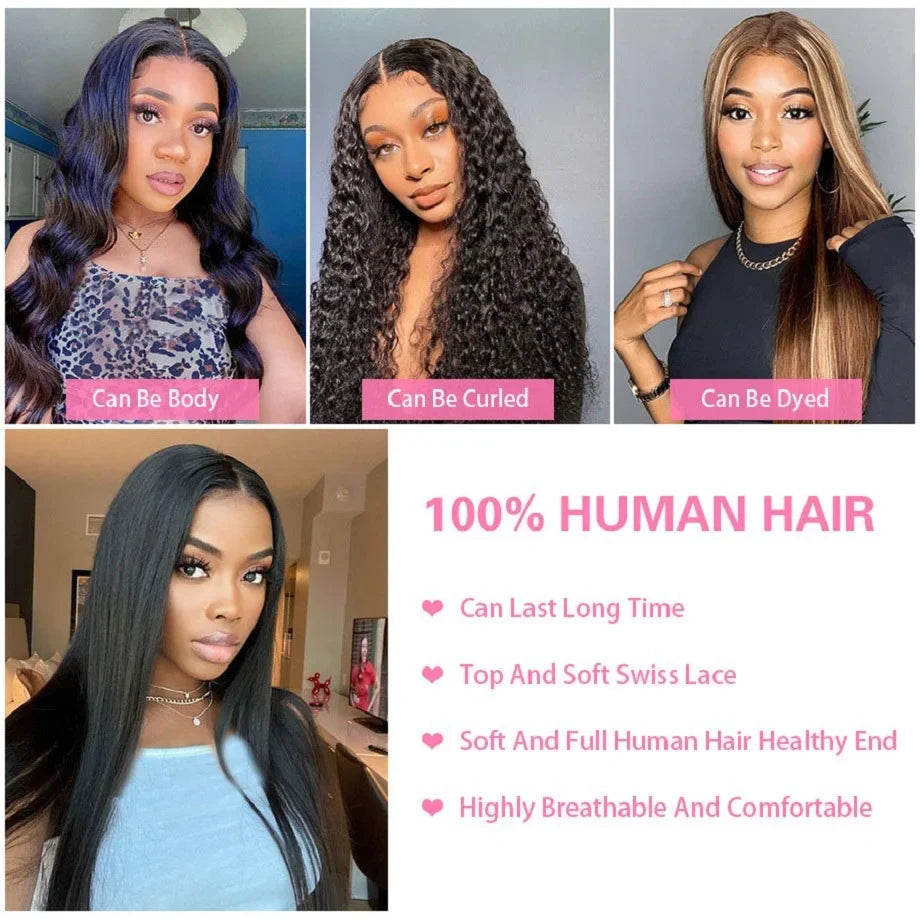 Bone Straight Human Hair Wigs For Women 13x6 HD Transparent Lace Closure Wig Pre Plucked With Baby Hair 4x4 360 Lace Frontal Wig
