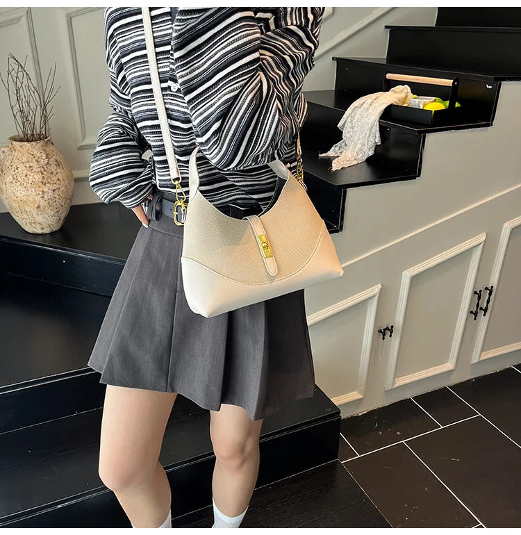 2025 Colorblock Baguette Bag for Women - Boho Vegan Crossbody, Adjustable Shoulder Clutch & Minimalist Commuter Chic