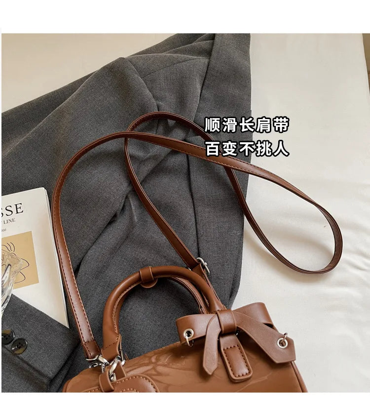 2025 Bow-Embellished Boston Bag Women Fashion Shoulder Crossbody Purse Stylish Cylinder Handbag for Work Travel Outings