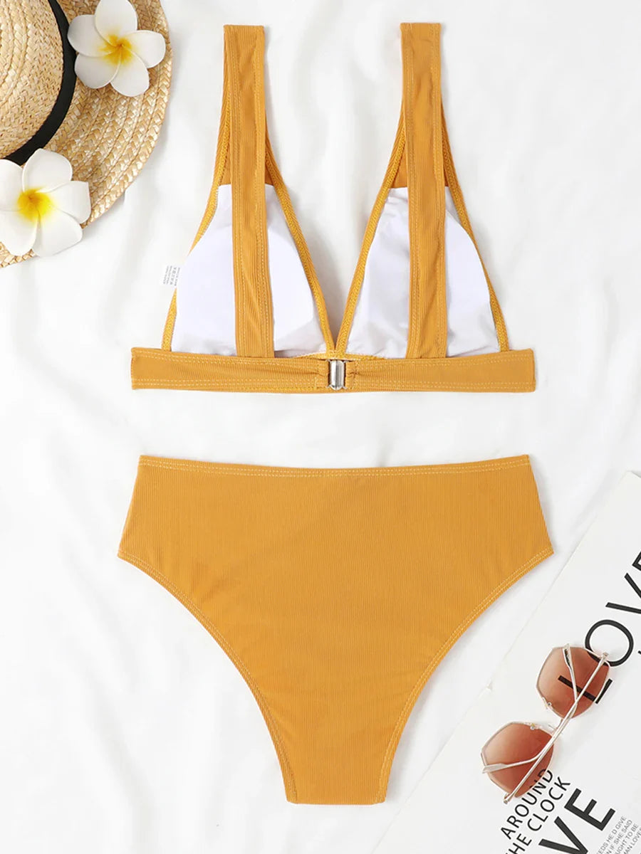 Sexy Bikinis 2025 Women Solid Swimsuit Women Padded Swimwear Female Beachwear Bathers Bathing Swimming Swim Suit