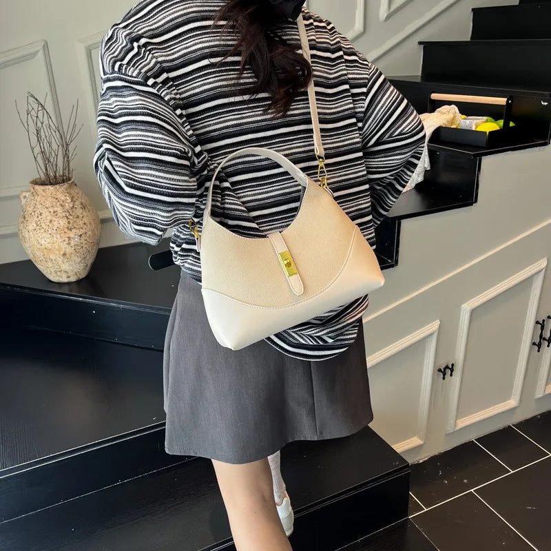 2025 Colorblock Baguette Bag for Women - Boho Vegan Crossbody, Adjustable Shoulder Clutch & Minimalist Commuter Chic