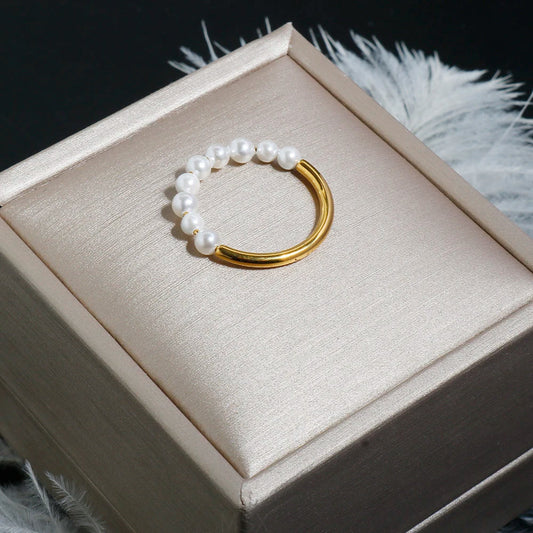 Vintage Pearl Ring Women Minimalist Freshwater Beaded Rings Daily Wear Finger Decoration Fine Jewelry Wholesale Accessories Gift
