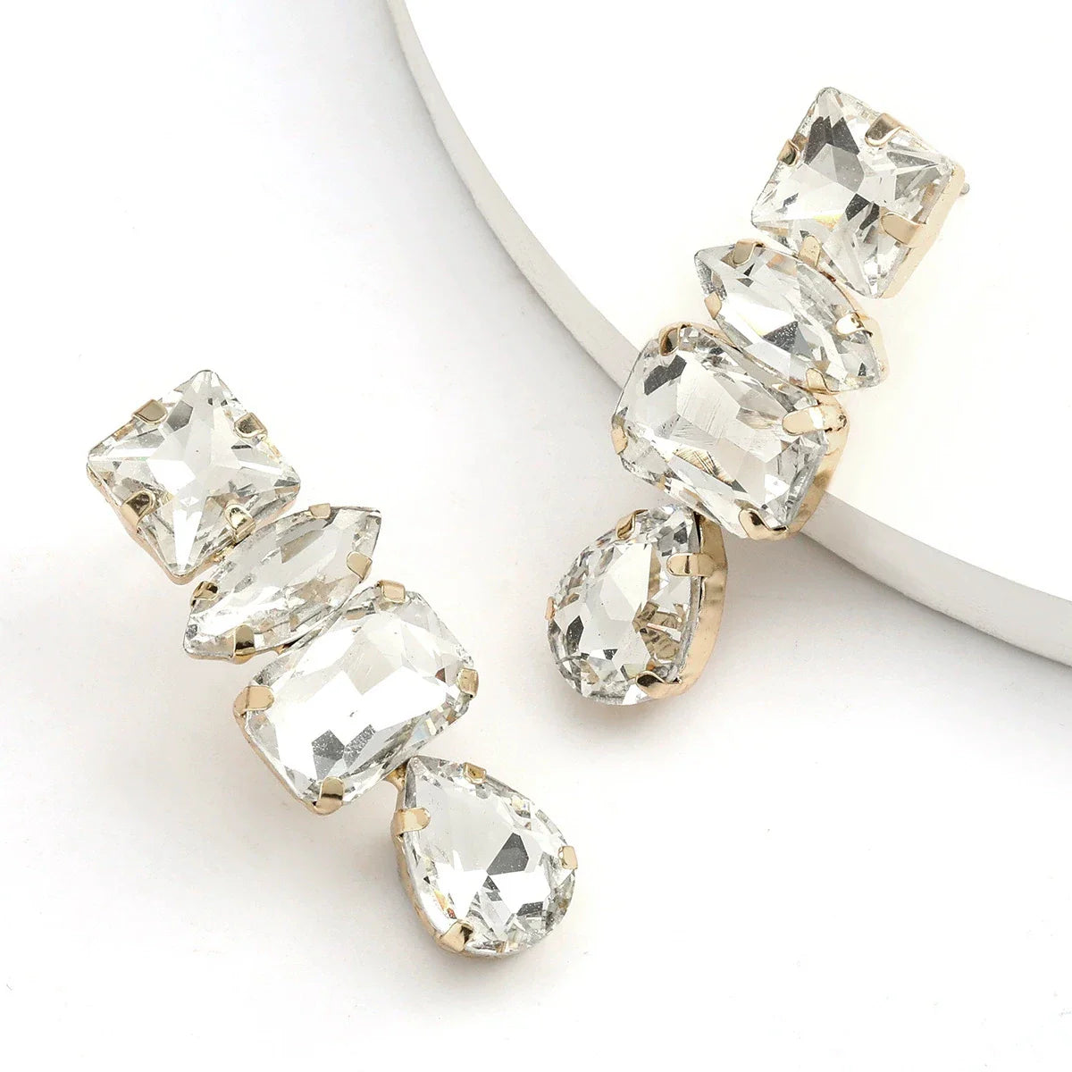 Luxury Crystal Drop Earrings for Women Geometric Champagne Peach Rhinestone Elegant Daily Wear Chic Fashion Jewelry