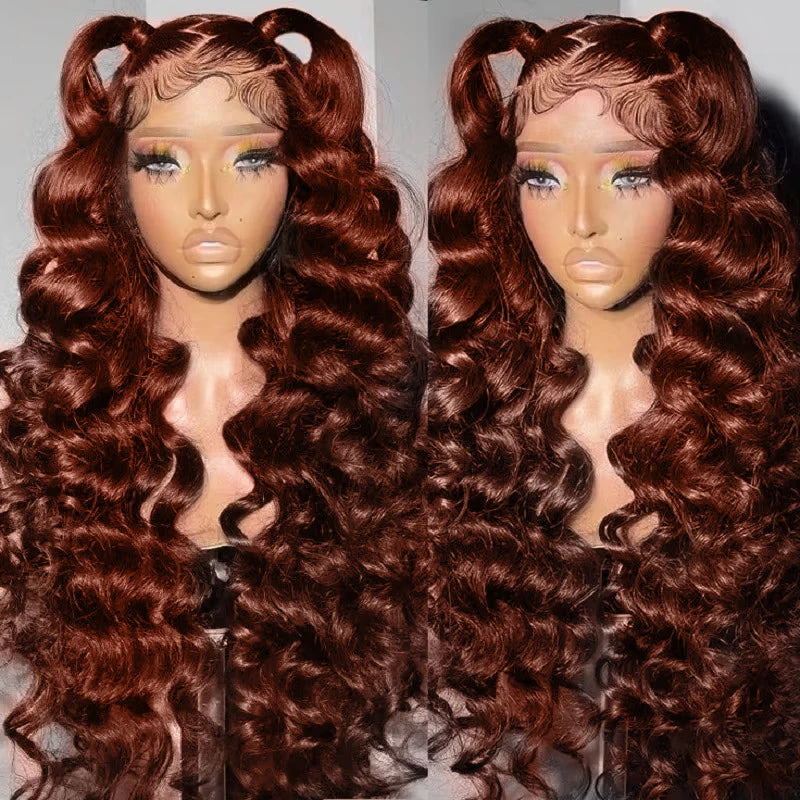 Loose Deep Wave Reddish Brown 13x6 Hd Lace Frontal Human Hair Curly Wig 30 Inch 13x4 Brown Colored Human Hair Wigs On Sale