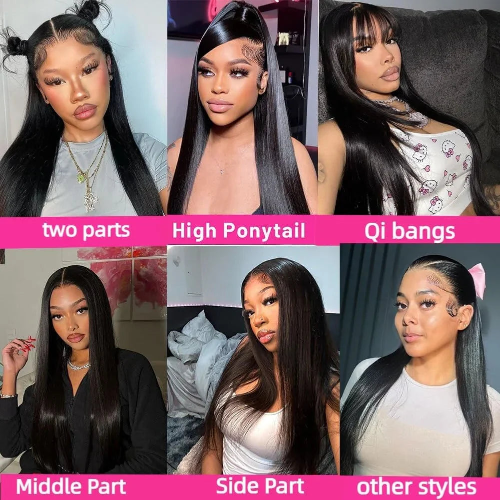 180% Density Natural Straight Human Hair Wig 13x6 HD Lace Frontal Wig Pre Plucked 28Inch Remy Straight Human Hair Wig For Women