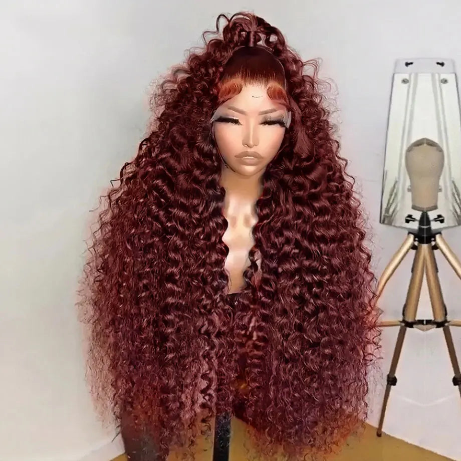 Loose Deep Wave 13x4 Hd Lace Frontal Reddish Brown Human Hair Curly Wigs Water Wave Brazilian Brown Colored Wigs For Women