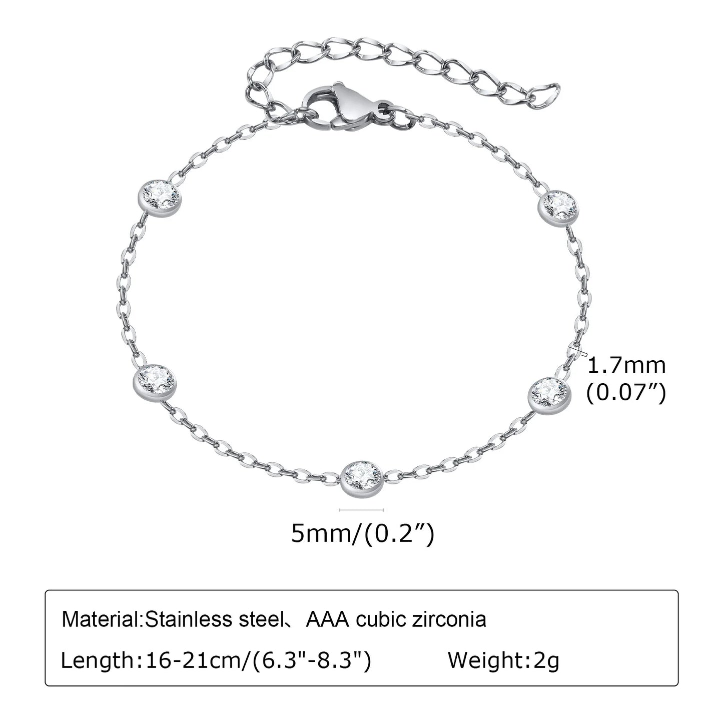 Trendy Chain Bracelets for Women Girls Lady, Stainless Steel Thin Chain Wristband Bling CZ Stone, Chic bracelet Gifts To Her