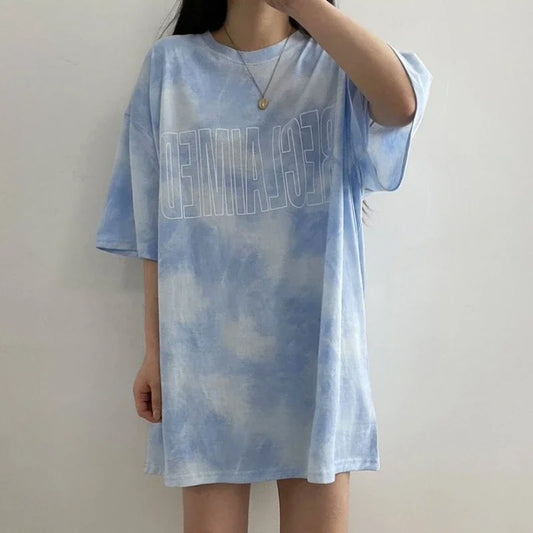 Tops Woman Summer Outfit Short Sleeve Blue T Shirt For Women Graphic Goth Women's Cheap Clothing And Wholesale Sales Clothes