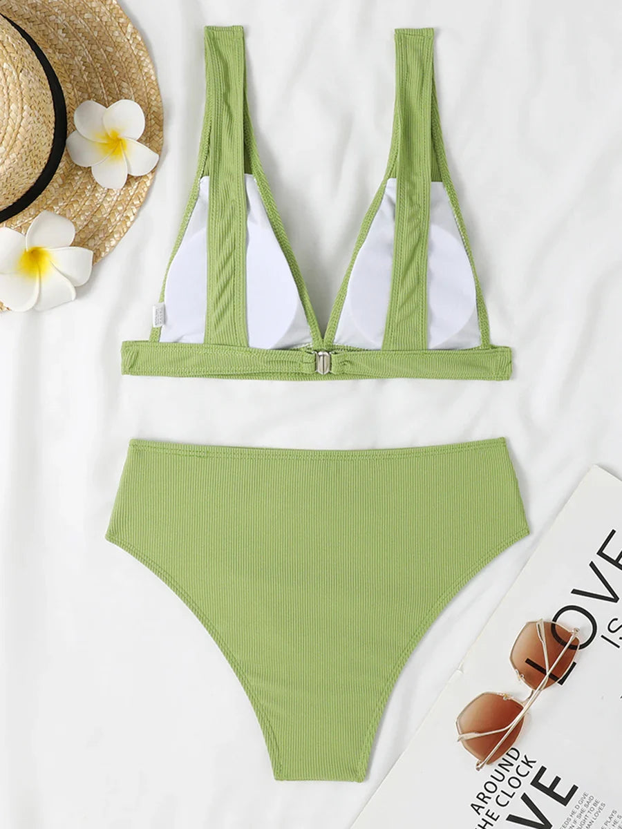 Sexy Bikinis 2025 Women Solid Swimsuit Women Padded Swimwear Female Beachwear Bathers Bathing Swimming Swim Suit