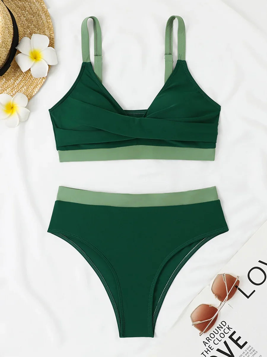 2025 Strappy Bikini High Waist Swimsuit Women Sexy Solid Swimwear Female Bathers Swimming Bathing Swimming Swim Suit Beachwear