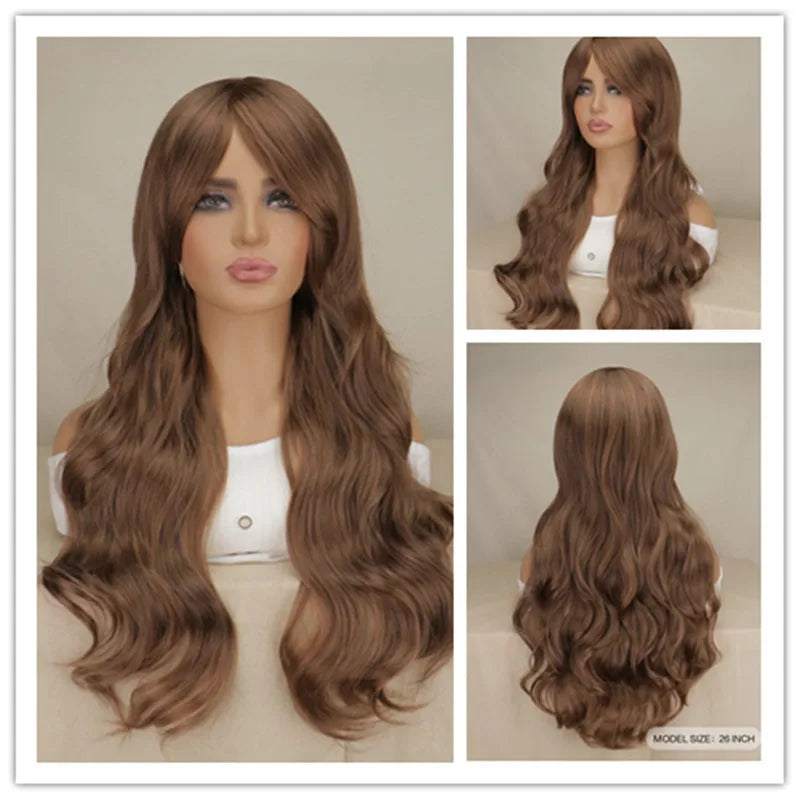 Long Black Wavy Hair Wigs for Women Natural Synthetic Curly Wig Heat Resistant Fiber Wigs for Daily Cosplay