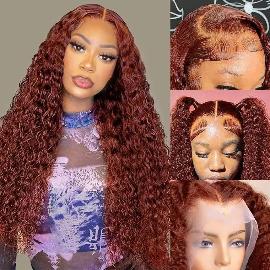 Reddish Brown 13x4 Deep Curly Lace Front Human Hair Deep Wave Frontal Wig 30 Inch Hd Lace Water Wave Brazilian Wigs For Women