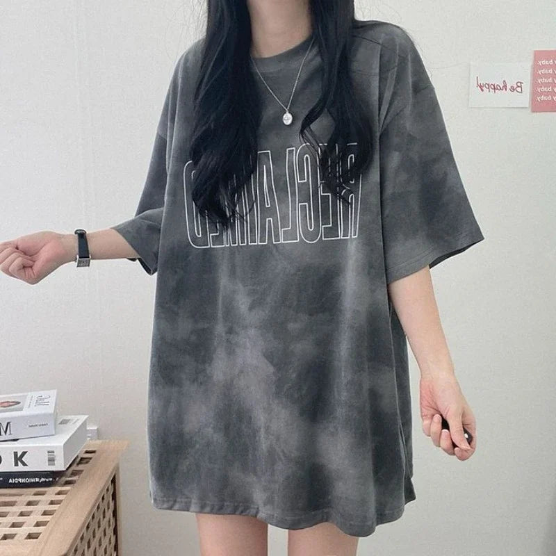 Tops Woman Summer Outfit Short Sleeve Blue T Shirt For Women Graphic Goth Women's Cheap Clothing And Wholesale Sales Clothes