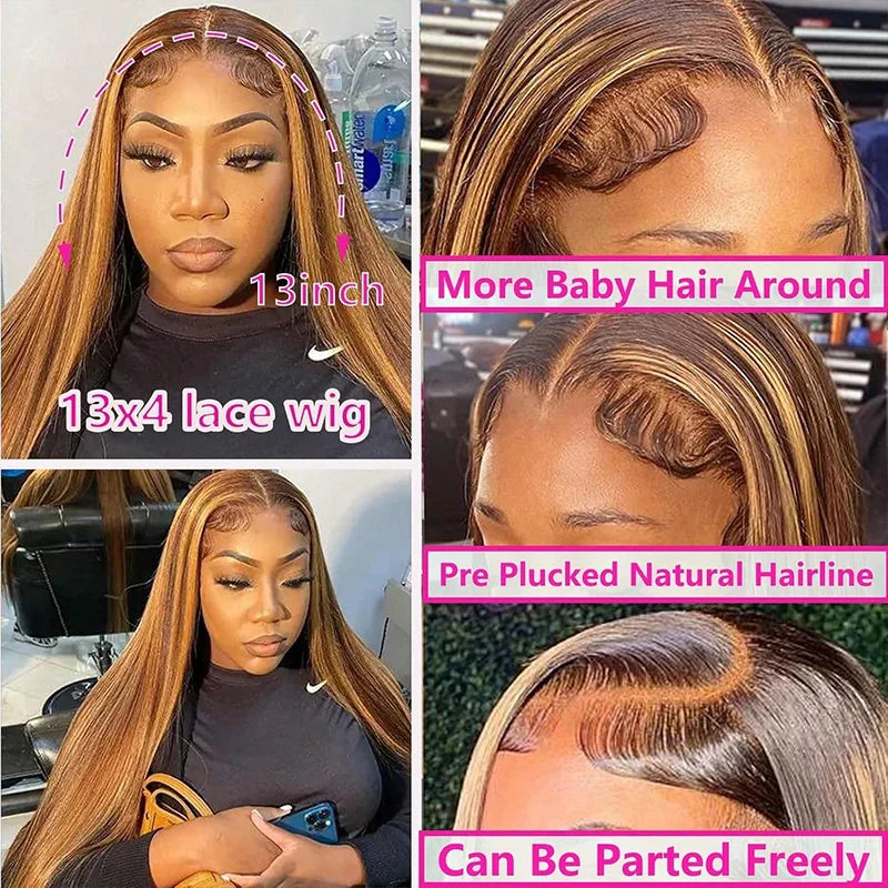 Highlight Wig Human Hair Bone Straight Blond Ombre 13x4 HD Lace Wig Colored Human Hair Frontal Wig Brazilian Wigs 200 Density
