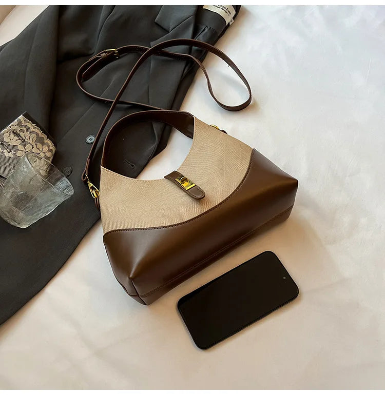 2025 Colorblock Baguette Bag for Women - Boho Vegan Crossbody, Adjustable Shoulder Clutch & Minimalist Commuter Chic