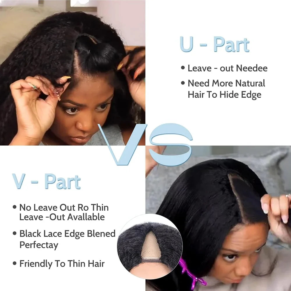 Kinky Straight Human Hair Wig V Part Wig Human Hair For Women U Part No Leave Out V Shape Brazilian Wig Without Glue Half Wigs