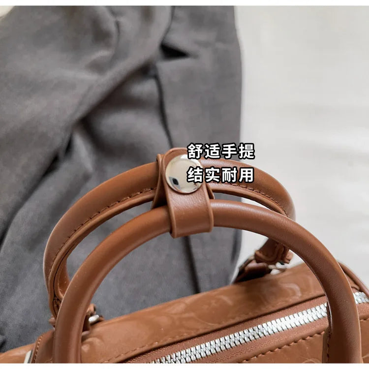 2025 Bow-Embellished Boston Bag Women Fashion Shoulder Crossbody Purse Stylish Cylinder Handbag for Work Travel Outings