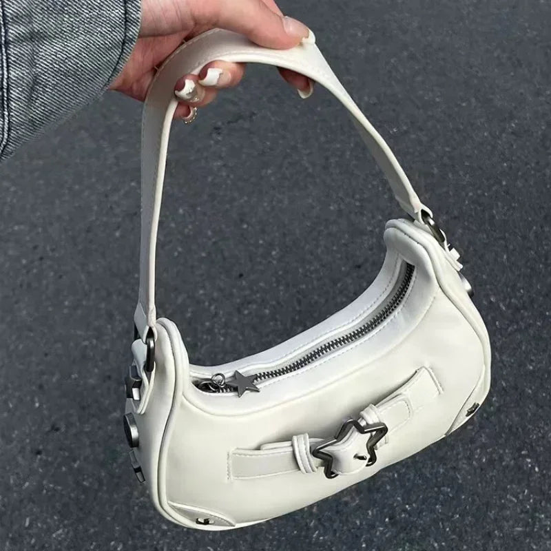 The New 2025 Baguette Bag for Women Is A Trendy Underarm Bag Made of Pu Leather with A Unique Star-shaped Buckle