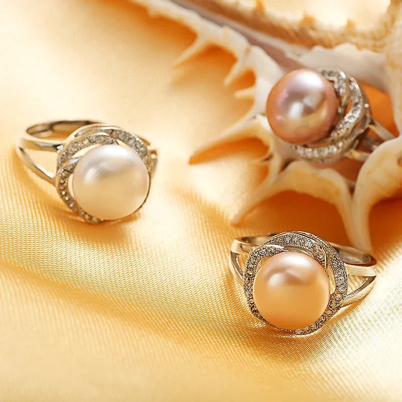 Top Quality AAAA Freshwater Pearl Ring for Women Adjustable Ring with Purple Big Pearl 10-11mm Natural Pearl Jewelry New