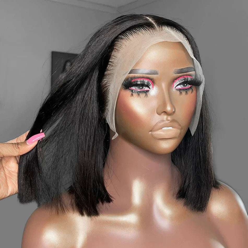 Bleached Knots Bone Straight Wig Human Hair Ready To Go Short Bob 13x4 HD Full Transparent Lace Frontal Wigs Pre Plucked