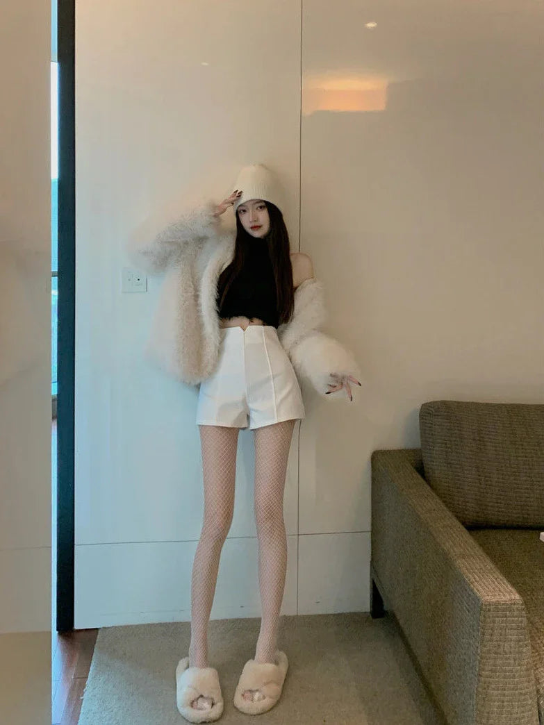 Mini Cute Women's Shorts Short Pants for Woman To Wear Skinny Sexy Knit Tight Kawaii Booty White Y2k Harajuku Outdoor Low Price