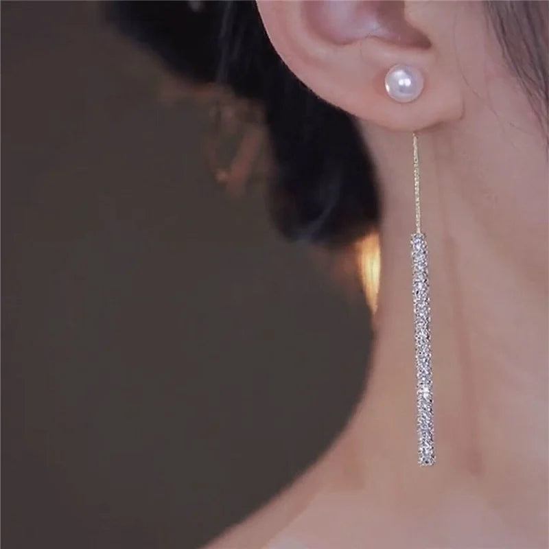 Luxury Leaf Crystal Long Earrings Women Fashion Rhinestone Drop Earring Accessories Statement Gold Color Brincos Shiny Jewelry