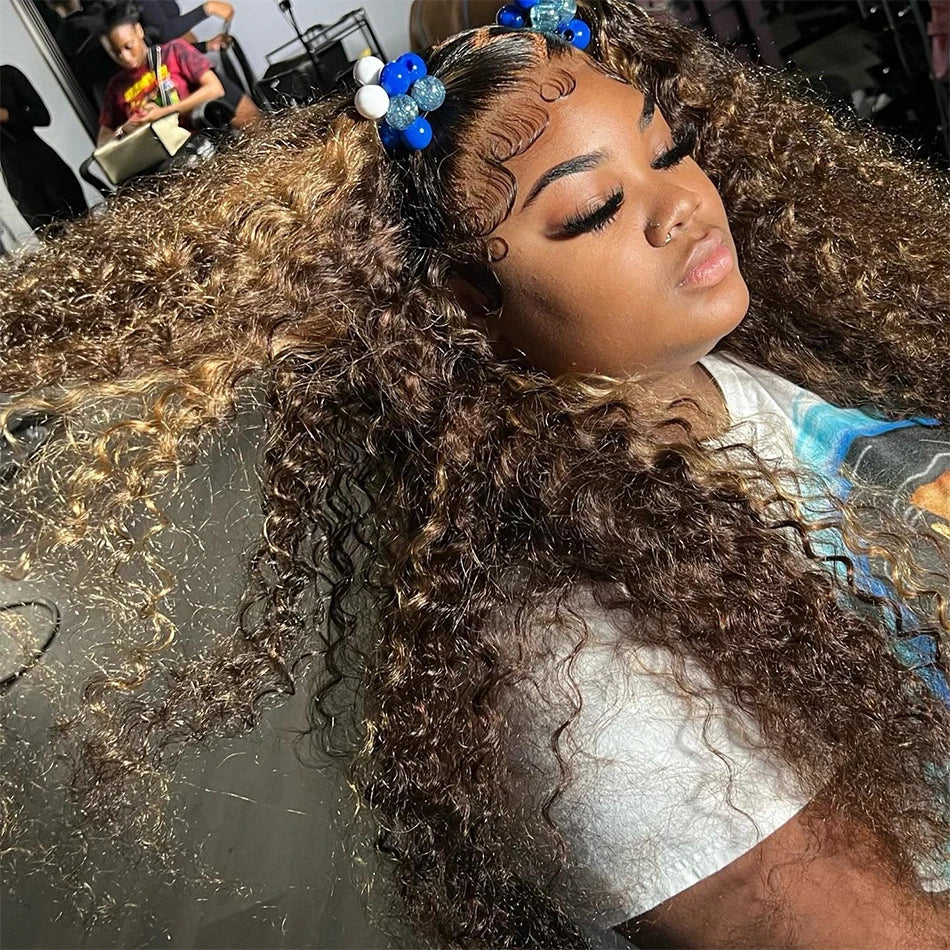 Deep Curly Wigs Human Hair Highlight 13x4 Lace Front Human Hair Wigs Colored Transparent Water Wave Lace Frontal Wig For Women