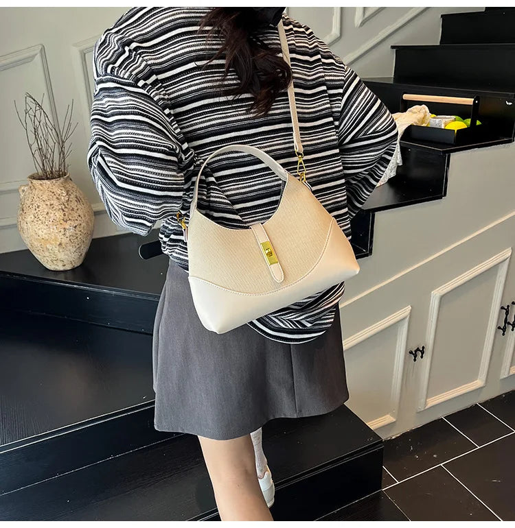 2025 Colorblock Baguette Bag for Women - Boho Vegan Crossbody, Adjustable Shoulder Clutch & Minimalist Commuter Chic