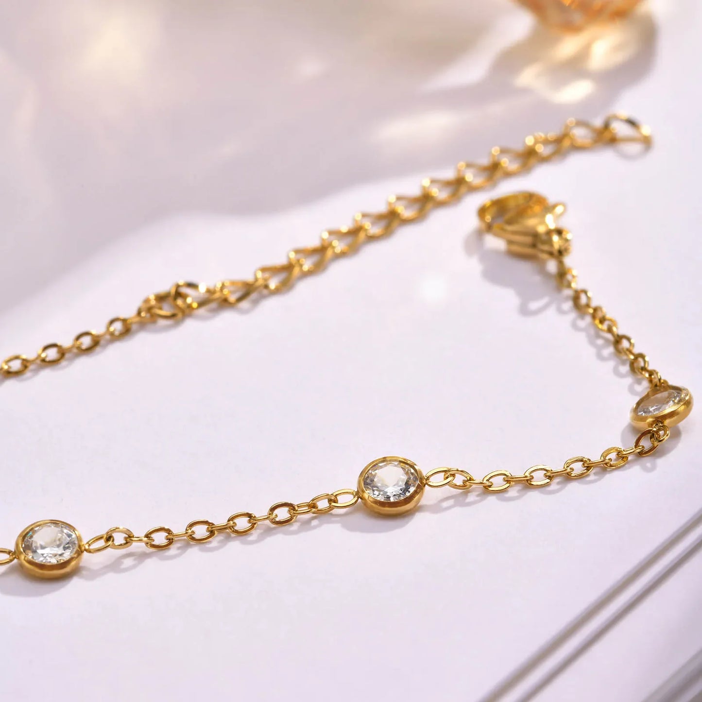 Trendy Chain Bracelets for Women Girls Lady, Stainless Steel Thin Chain Wristband Bling CZ Stone, Chic bracelet Gifts To Her