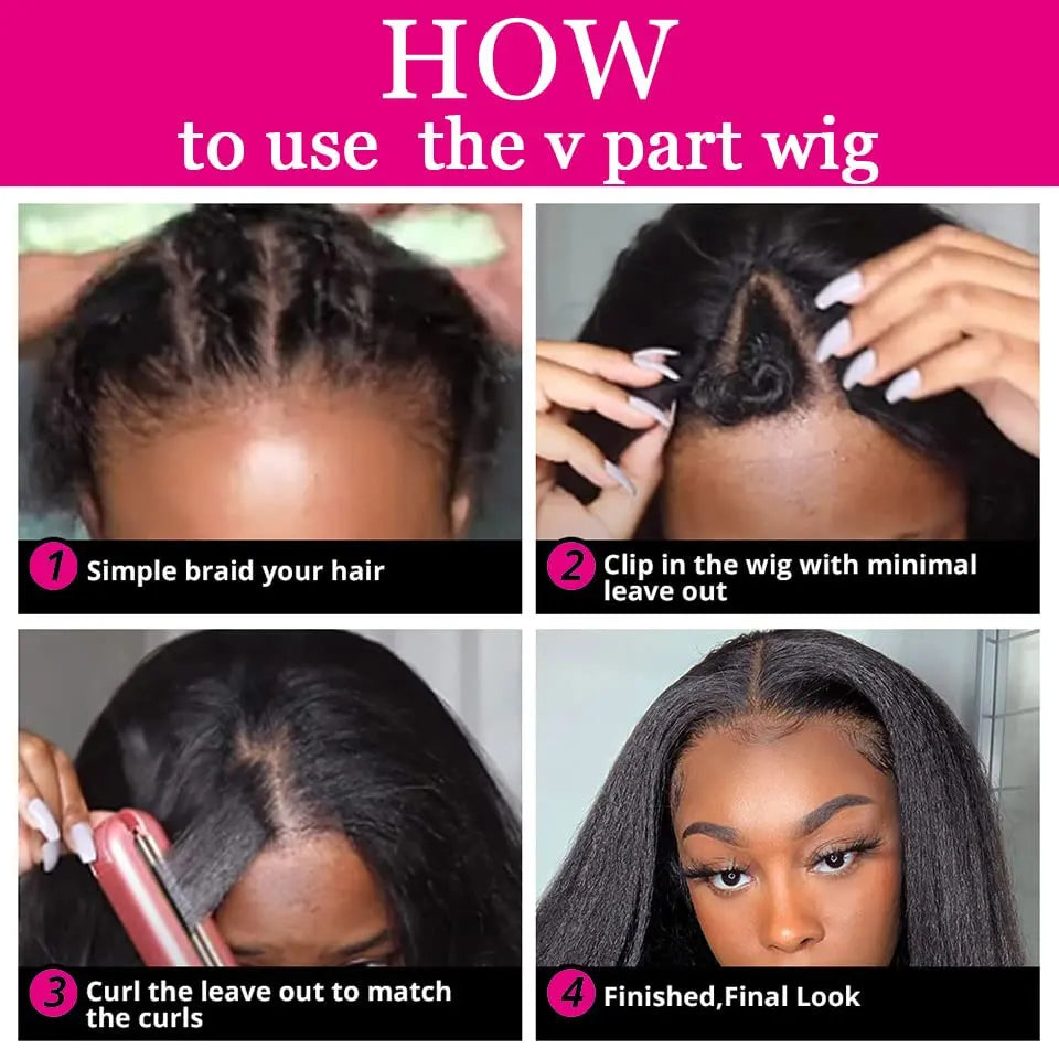 U V Part Wig Human Hair No Leave Out No Glue Kinky Straight U Part Wig Glueless Yaki Straight Human Hair Wigs For Women Virgin